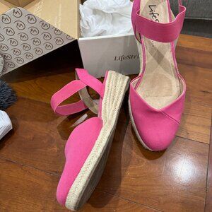 LifeStride Kimmie Wedge Sandals – French Pink Canvas –Size 11W espadrille, wedge